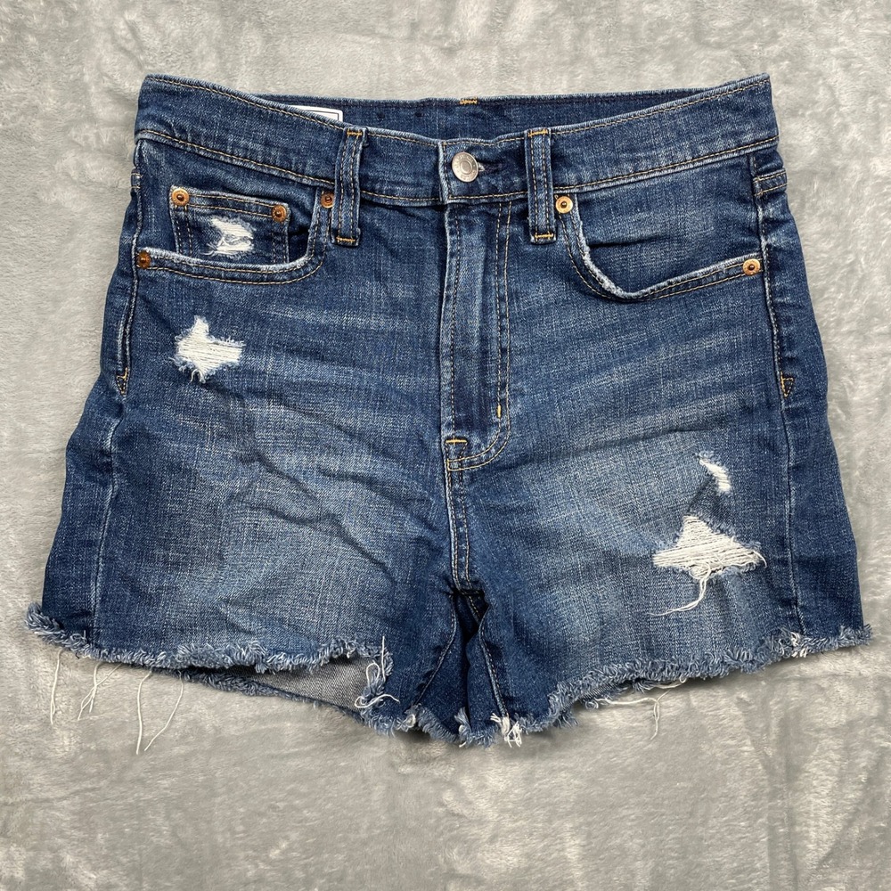 Gap Denim Shorts Women 27 4 Blue Distressed High Rise Frayed Hem 4 Inch Inseam